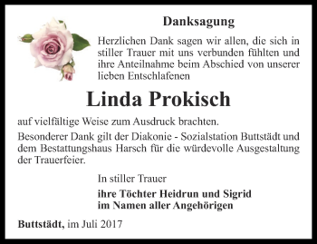 Traueranzeige von Linda Prokisch von Thüringer Allgemeine