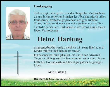 Traueranzeige von Heinz Hartung von Thüringer Allgemeine