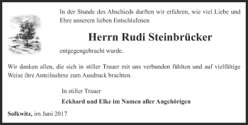 Traueranzeige von Rudi Steinbrücker von Ostthüringer Zeitung