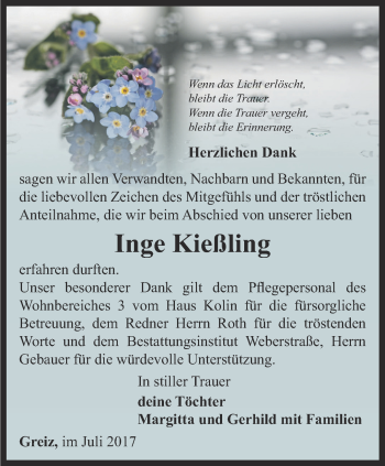 Traueranzeige von Inge Kießling