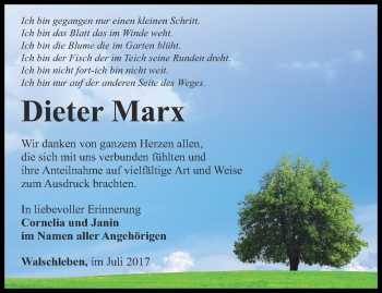 Traueranzeige von Dieter Marx von Thüringer Allgemeine, Thüringische Landeszeitung