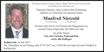 Traueranzeige von Manfred Nietzold von Thüringer Allgemeine