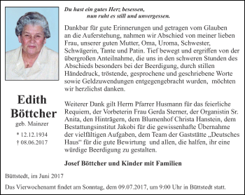 Traueranzeige von Edith Böttcher von Thüringer Allgemeine