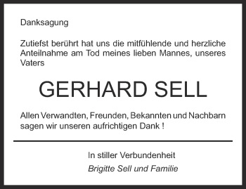 Traueranzeige von Gerhard Sell von Thüringer Allgemeine, Thüringische Landeszeitung