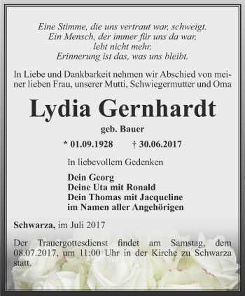 Traueranzeige von Lydia Gernhardt