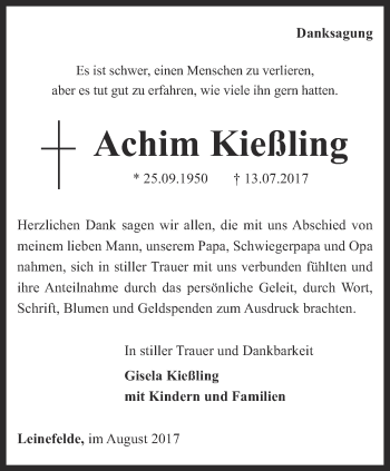 Traueranzeige von Achim Kießling von Thüringer Allgemeine