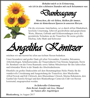 Traueranzeige von Angelika Könitzer von Ostthüringer Zeitung