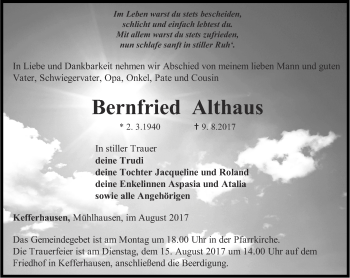 Traueranzeige von Bernfried Althaus von Thüringer Allgemeine