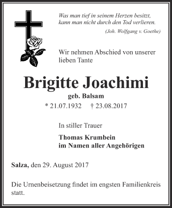 Traueranzeige von Brigitte Joachimi von Thüringer Allgemeine