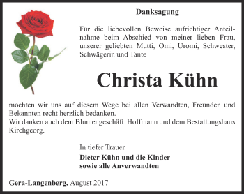 Traueranzeige von Christa Kühn von Ostthüringer Zeitung