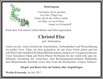 Traueranzeige von Christel Elze von Thüringer Allgemeine, Thüringische Landeszeitung