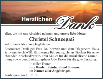 Traueranzeige von Christel Schneegaß von Thüringer Allgemeine