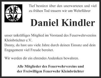 Traueranzeige von Daniel Kindler von Thüringer Allgemeine