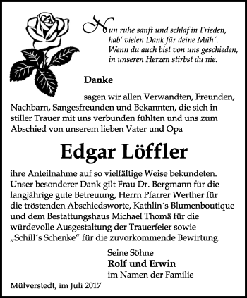 Traueranzeige von Edgar Löffler von Thüringer Allgemeine, Thüringische Landeszeitung