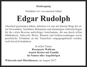 Traueranzeige von Edgar Rudolph von Thüringer Allgemeine, Thüringische Landeszeitung