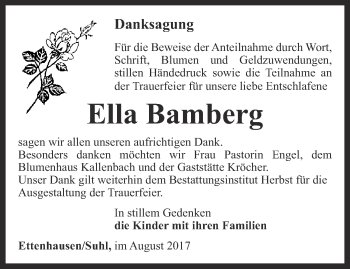 Traueranzeige von Ella Bamberg von Thüringer Allgemeine, Thüringische Landeszeitung