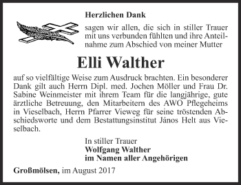 Traueranzeige von Elli Walther von Thüringer Allgemeine, Thüringische Landeszeitung