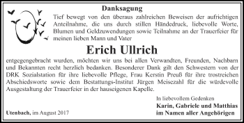 Traueranzeige von Erich Ullrich von Thüringer Allgemeine, Thüringische Landeszeitung