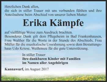 Traueranzeige von Erika Kämpfe von Thüringer Allgemeine