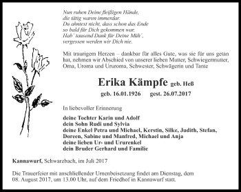 Traueranzeige von Erika Kämpfe von Thüringer Allgemeine