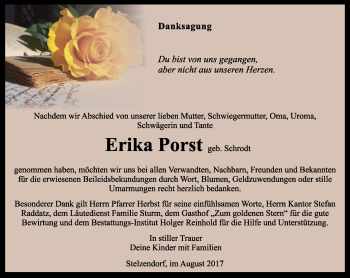 Traueranzeige von Erika Porst von Ostthüringer Zeitung