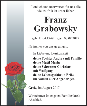 Traueranzeige von Franz Grabowsky
