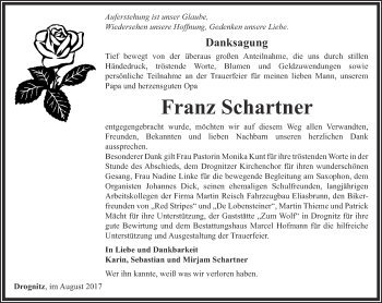 Traueranzeige von Franz Schartner