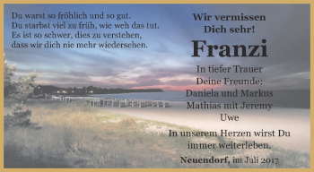 Traueranzeige von Franzi  von Thüringer Allgemeine