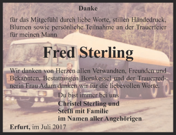 Traueranzeige von Fred Sterling