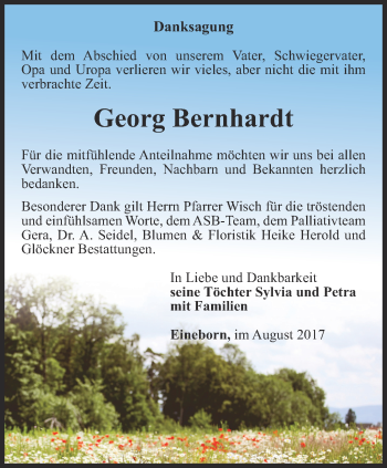 Traueranzeige von Georg Bernhardt von Ostthüringer Zeitung