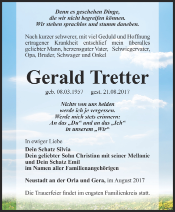 Traueranzeige von Gerald Tretter