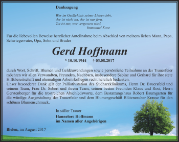 Traueranzeige von Gerd Hoffmann von Thüringer Allgemeine