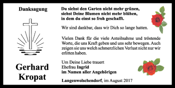 Traueranzeige von Gerhard Kropat von Ostthüringer Zeitung