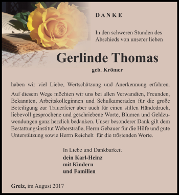 Traueranzeige von Gerlinde Thomas