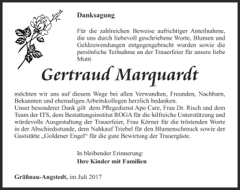 Traueranzeige von Gertraud Marquardt von Thüringer Allgemeine