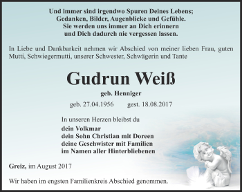 Traueranzeige von Gudrun Weiß