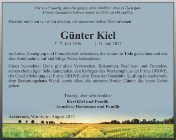 Traueranzeige von Günter Kiel von Thüringer Allgemeine