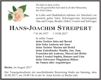 Traueranzeige von Hans-Joachim Streipert