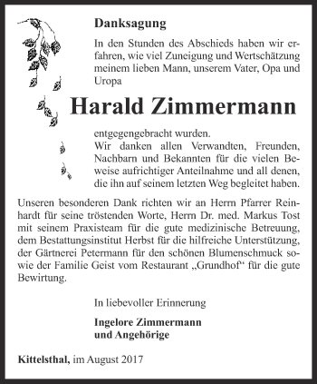 Traueranzeige von Harald Zimmermann von Thüringer Allgemeine, Thüringische Landeszeitung