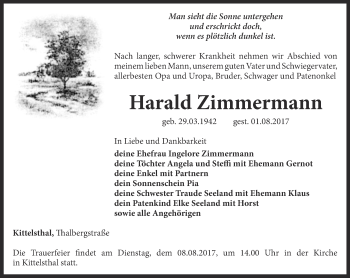 Traueranzeige von Harald Zimmermann von Thüringer Allgemeine, Thüringische Landeszeitung