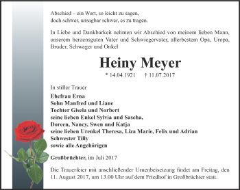 Traueranzeige von Heiny Meyer von Thüringer Allgemeine