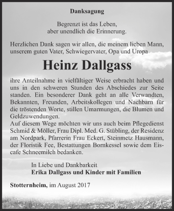 Traueranzeige von Heinz Dallgass