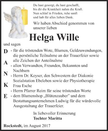 Traueranzeige von Helga Wille von Thüringer Allgemeine