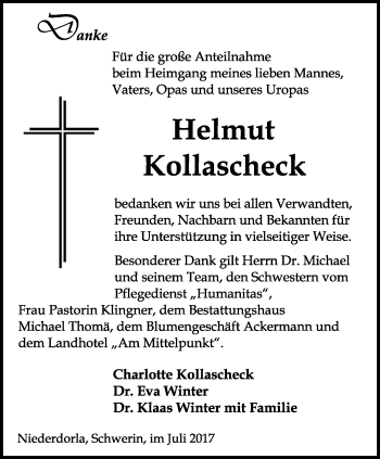 Traueranzeige von Helmut Kollascheck von Thüringer Allgemeine, Thüringische Landeszeitung