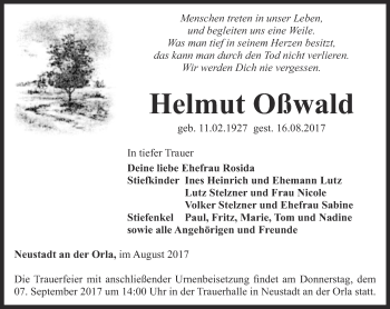 Traueranzeige von Helmut Oßwald