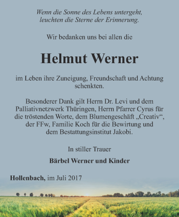 Traueranzeige von Helmut Werner von Thüringer Allgemeine, Thüringische Landeszeitung