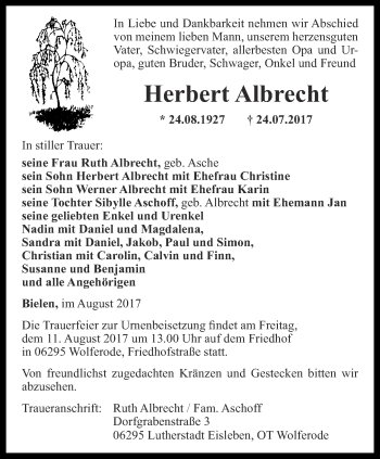 Traueranzeige von Herbert Albrecht von Thüringer Allgemeine