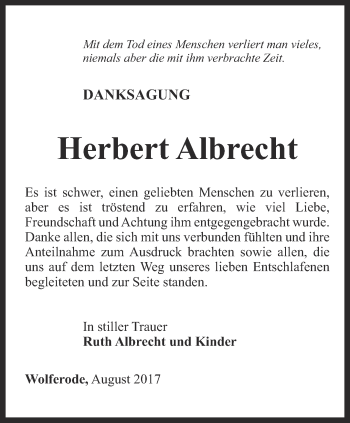 Traueranzeige von Herbert Albrecht von Thüringer Allgemeine