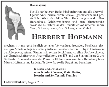 Traueranzeige von Herbert Hofmann