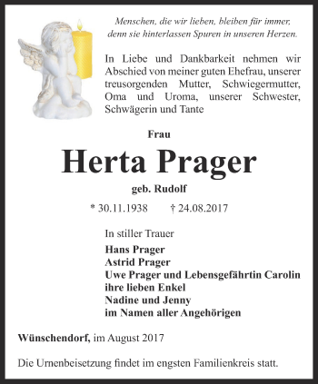 Traueranzeige von Herta Prager von Ostthüringer Zeitung